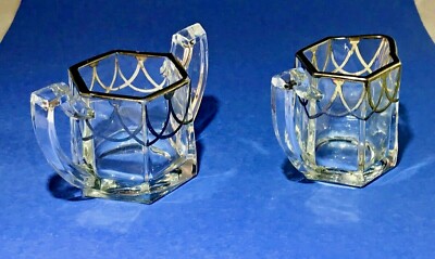 Antique Glass Creamer Sugar Silver Overlay Jefferson Glass Krys-Tol CHIPPENDALE