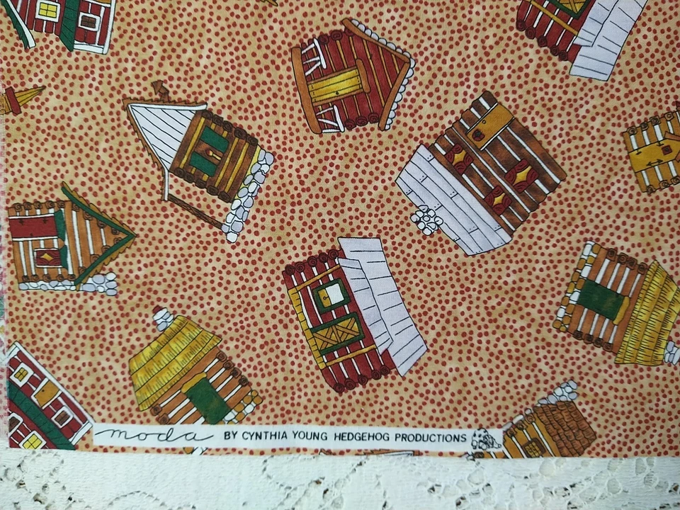 Moda Log Cabin Fall Autumn Houses Cottage Cotton Fabric 14"x44" by Cynthia Young - Image 2 of 4