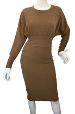 {FASHION NOVA} Dress Brown Ribbed Empire Waist Stretch Lined Zip Ties ~S