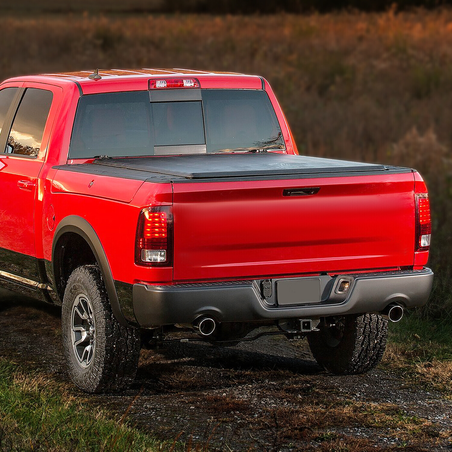 Black Dual Exhaust Rear Step Bumper w/o Sensor Holes for 09-19 Ram 1500- 3500