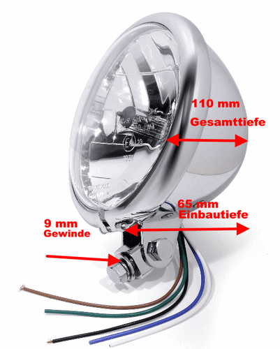 5¾" Scheinwerfer Chrom H4 Klarglas Bates-Style für Harley Suzuki Universal - Picture 2 of 5