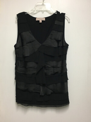 PHILOSOPHY WOMENS RUFFLE TIER V-NECK BLACK SLEEVELESS TOP -- M