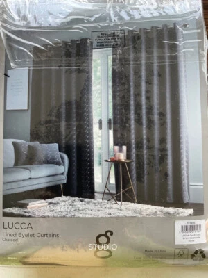 NUEVAS cortinas de ojales forradas Studio G - Lucca carbón ancho 46 pulgadas de largo 54 pulgadas - Imagen 1 de 4