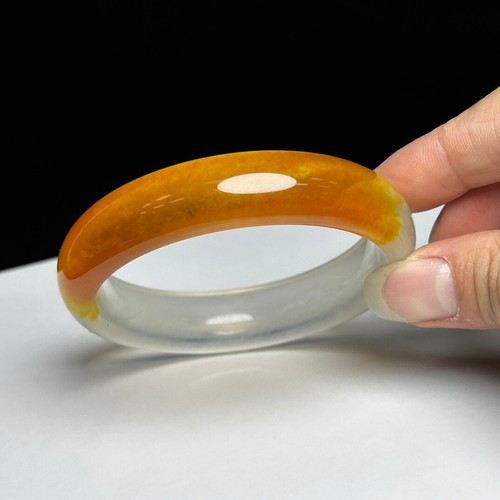 Certified Natural ice yellow&white Burmese Jade jadeite bracelets bangle 59mm - Picture 2 of 11