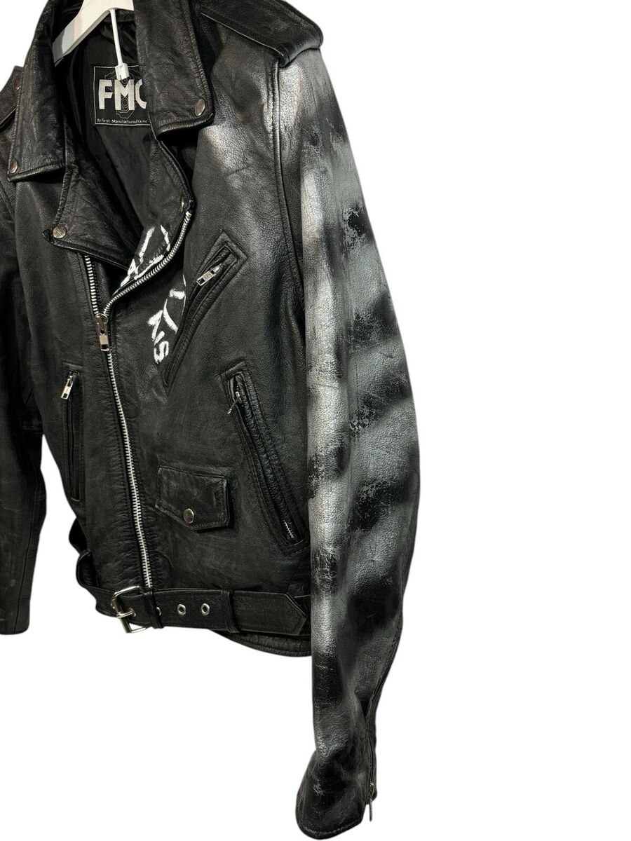 Vtg FMC Leather Jacket Mens 44 Custom Painted Art Moto Biker Vtg FMC Leather Jacket Mens 44 Custom Painted Art Moto Biker