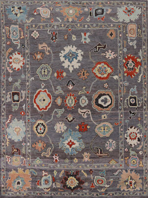 Vegetable Dye Floral Oushak Turkish Area Rug Gray Hand-made Room Size Rug 8x10