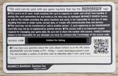 Unused Bandai Namco BANAPASSPORT Card Tekken Tag Tournament 2 Unused Bandai Namco BANAPASSPORT Card Tekken Tag Tournament 2
