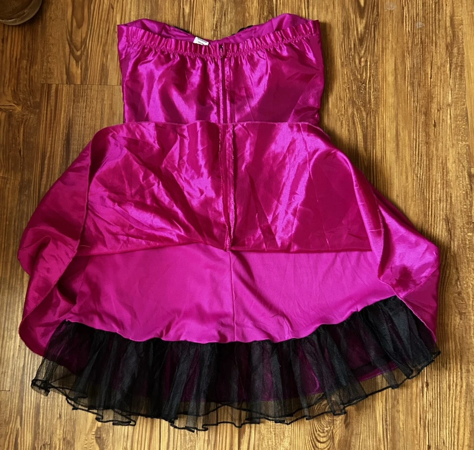 Y2K Whimsigoth Glam Fuchsia 缎面无肩带派对礼服串珠领 8 码 — 第 4/4 张图片