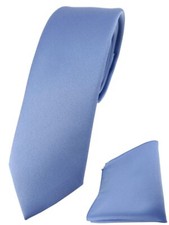 schmale TigerTie Designer Krawatte + Einstecktuch in pastellblau einfarbig uni