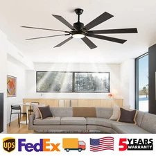72 inch Ceiling Fan Light Modern Black Flush Mount With Remote Control LED Kit