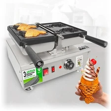 Taiyaki Fish Waffle Maker | 2 Open-Mouth Fish Shaped Waffle Cones | Nonstick