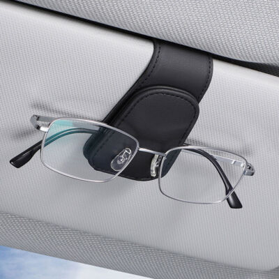 Car Sun Visor Magnetic Leather Sunglass Holder Eyeglass Ticket Hanger Clip Black