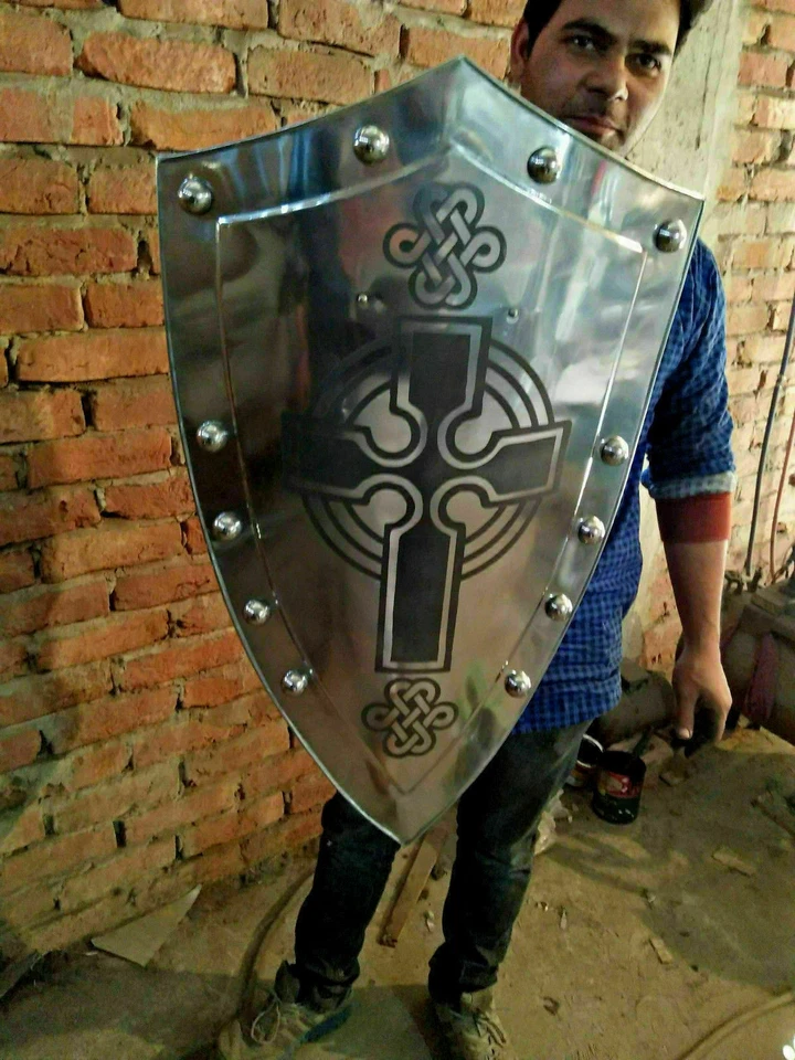 Mittelalterlicher Templerschild Kreuzfahrer Metallschild Rüstung Battle Schild - Bild 2 von 2