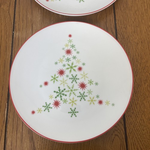 Crate & Barrel Snowflake Christmas Tree Plates 7" Holiday Salad Dessert Set of 2 - Picture 2 of 4