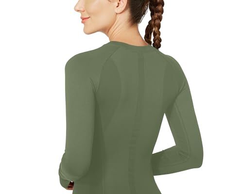 Workout Shirts for Women Long Sleeve, Workout Tops for Medium Army Green - Picture 4 of 6