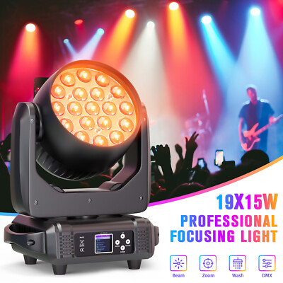 19x15W LED Zoom Moving Head Stage Light RGBW DMX Beam DJ Wash Lighting