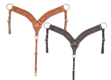 New! Circle Y 3" FLORAL TOOLED CONTOURED BREAST COLLAR Stainless steel hardware