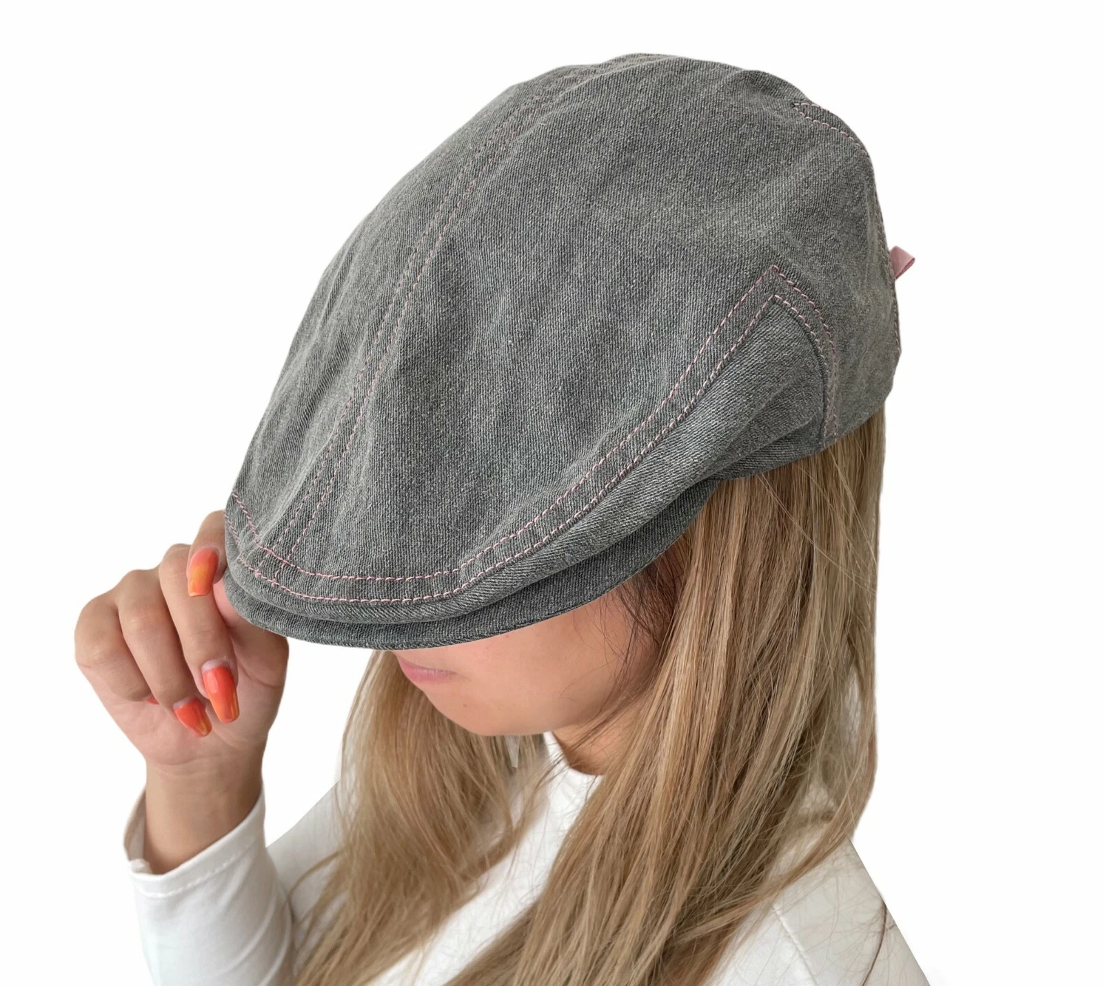 Casquette de chasse Christian Dior vintage logo noir denim newsboy #58 rose RankAB