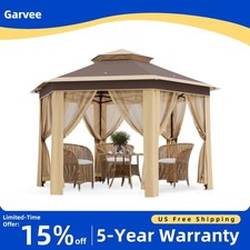 Strong Steel Frame Hexagonal Gazebo 13x13 ft Instant Pop Up with Mesh Netting