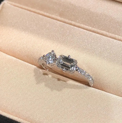 1.70CT Emerald&Round VS Lab Grown Diamond Toi Et Moi Wedding Ring 14K White Gold