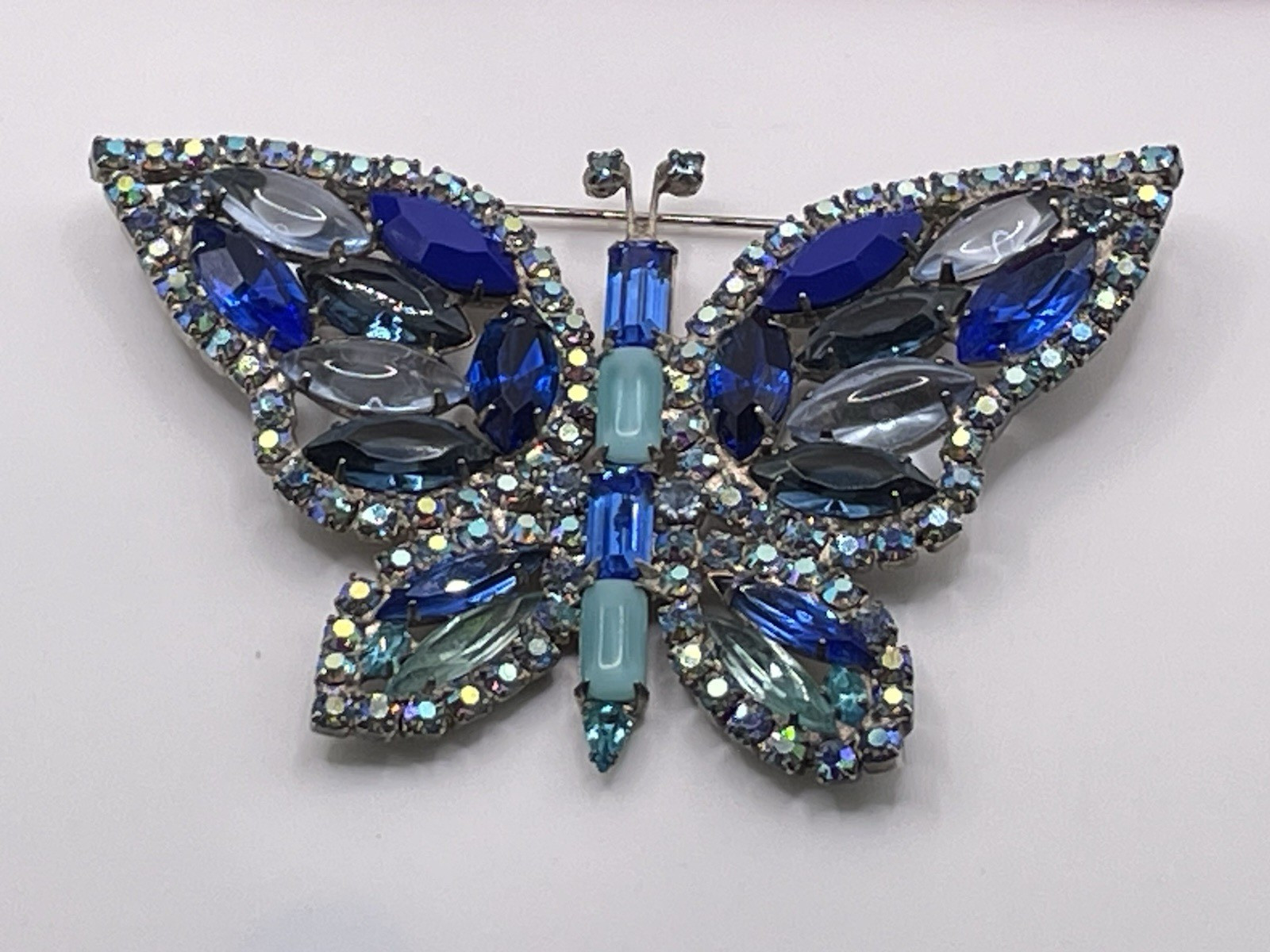 KJL Vintage Brooch Rhinestone Butterfly Large Blu… - image 1