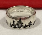 Vintage BOMA 925 Signed Solid Sterling Silver Etched Trees Band Ring SIZE 8.75/9