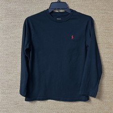 Polo Ralph Lauren T-Shirt Kids M 10-12 Black Cotton Red Pony Logo Long Sleeve