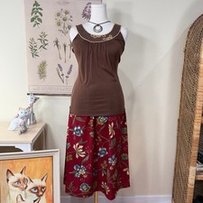 Vintage 90s Y2k Red Floral Midi Skirt Fairy Grunge Cottage Whimsigoth Grandma M