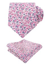Mens 3.15inches Exquisite Floral Tie with Small Flower A142-silver/ Hot Pink