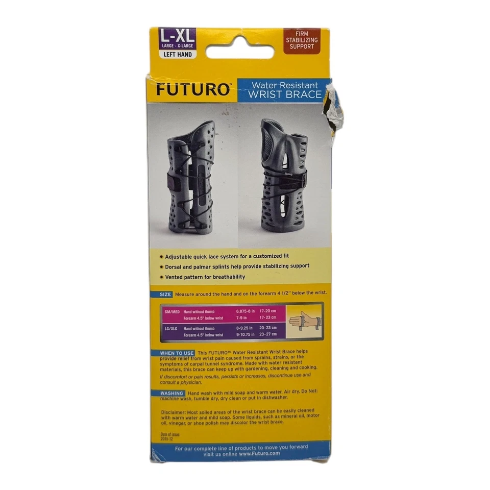 FUTURO Wrist Brace L-XL Left Hand Adjustable Neoprene Water Resistant Support - Image 4 of 4