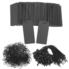 300 Set Black Price Tags with String Clothing Tags with Safety Pins Black Pap...