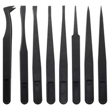 Bonsicoky 8Pcs Precision Plastic Tweezers, 4.5-4.8 Inch Anti-Static Black
