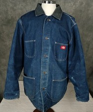 Vintage Dickies Denim Blanket Lined Chore Jacket Coat 90s Size XL Distressed