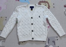 Polo Ralph Lauren Kids Cable Knit Cotton V-Neck Cardigan Sweater Cream White 4