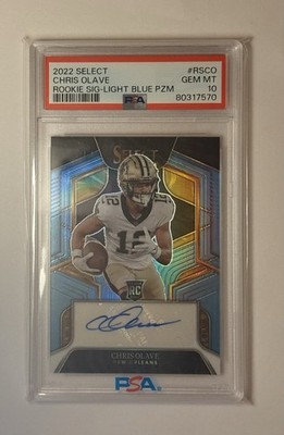 2022 Panini Select Chris Olave Rookie Signatures Light Blue Prizm /49 PSA 10