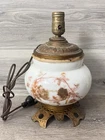 Antique Milk Glass Floral Oil Lamp Converted Electric Brass Base Victorian