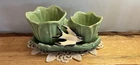 Vintage 1949 McCoy USA Pottery Double Green Tulip Planter With Bird MCM