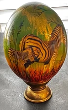 African Handmade Decoupage Painted  Egg w/ Animals -Elephant, Lion, Rhino