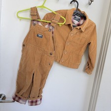 OshKosh B'gosh Light brown Corduroys Plaid Lined Overalls 3T Set With Jacket