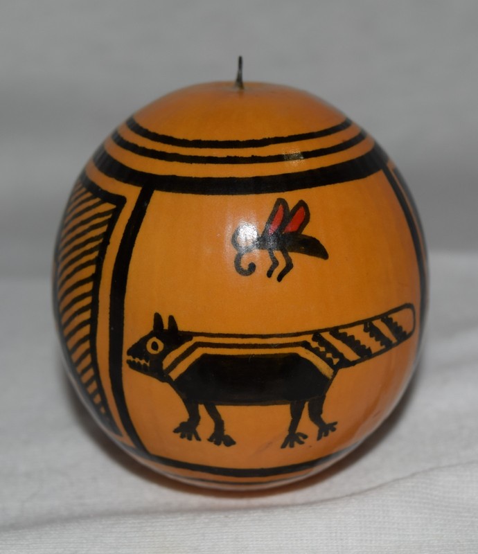 Vintage 1987 Signed TMS Skunk and Hummingbird Native American Gourd Ornament