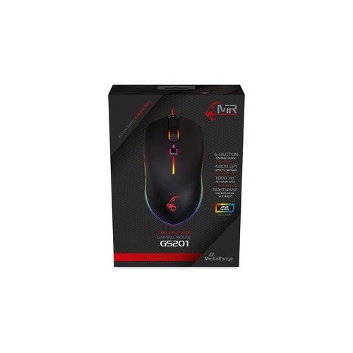 MediaRange MRGS201 Gaming Mouse with 6 Buttons USB 2.0 Cable Black - 第 1/3 張圖片