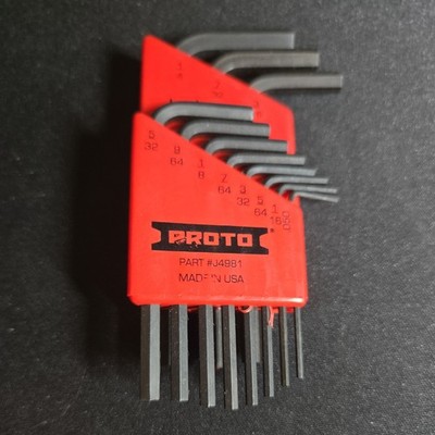 PROTO tools J4981 Hex Key Set .050''-1/4'' stubby made in USA