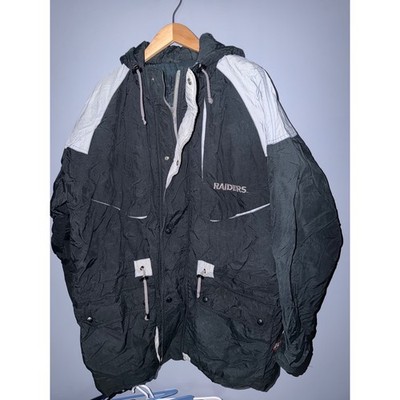 Vintage Mirage Los Angeles Raiders NFL Parka Jacket Black Silver Hooded Large