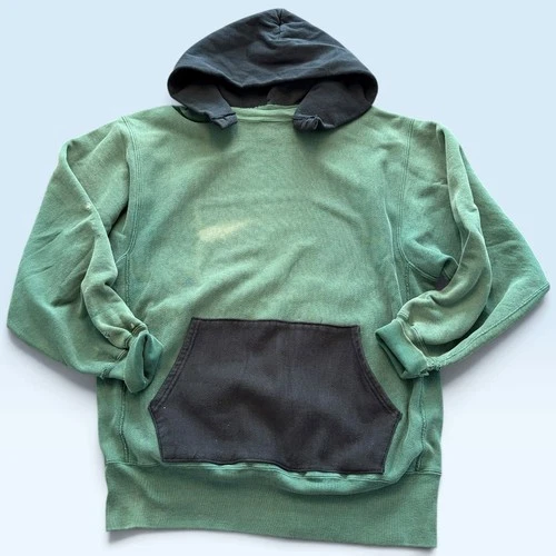 Custom Rework Champion Afterhood Reverse Weave Hoodie Sweatshirt XL Green Black - product listing photo