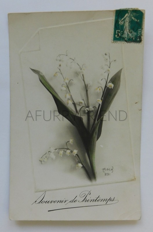 ANTIQUE 1910  RPPC LILIES OF THE VALLEY FLOWERS SOUVENIR OF SPRINGTIME FRANCE