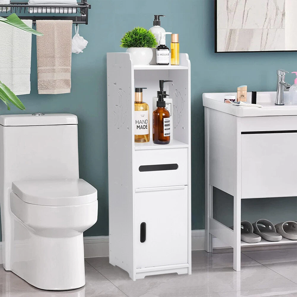 Narrow Bathroom Tall Floor Storage Cabinet Shelving Display Rack