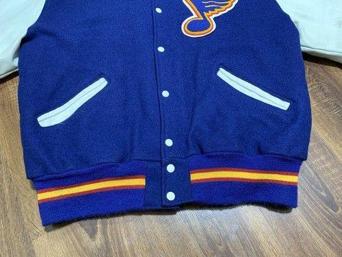 Vintage DeLong St. Louis NHL Blue Wool Leather Varsity Jacket Size XL - Picture 3 of 17