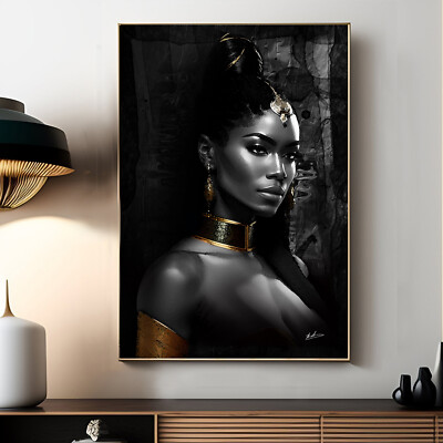 Leinwand Bilder Frau Schwarz Gold Modern Wandbild Kunst Max. 150x100x4cm 4729A