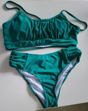 Shekini swimwear bathing suit green top padded and bikini size L women