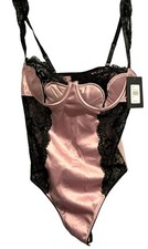 Frederick's of Hollywood Ilana Pink Black Lace Teddy Bodysuit Women's Size Small